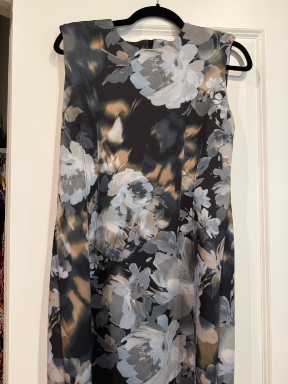 Calvin Klein Black Gray White Floral A-Line Dress